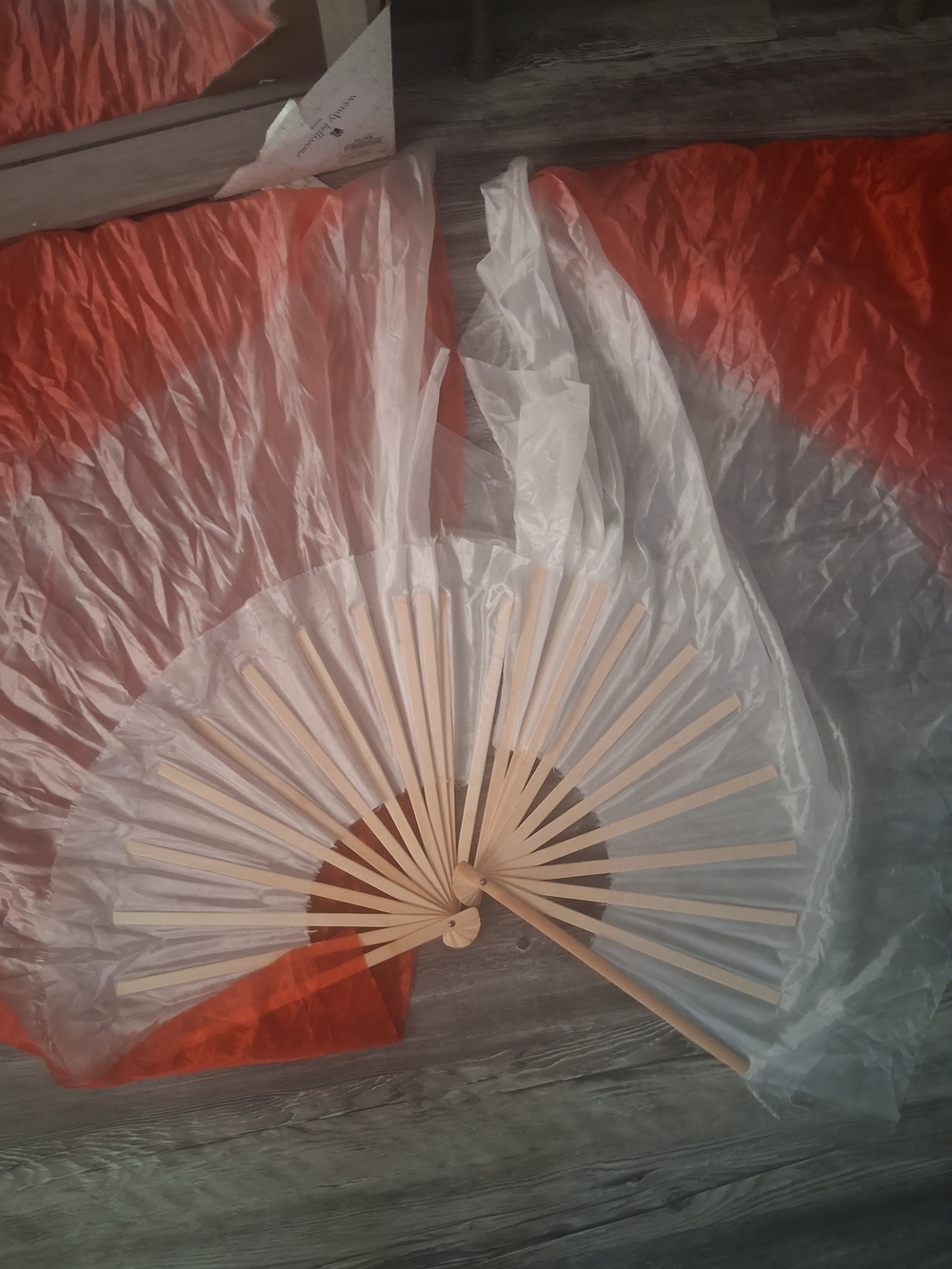 Handheld White Dance Fan with Wooden Frame